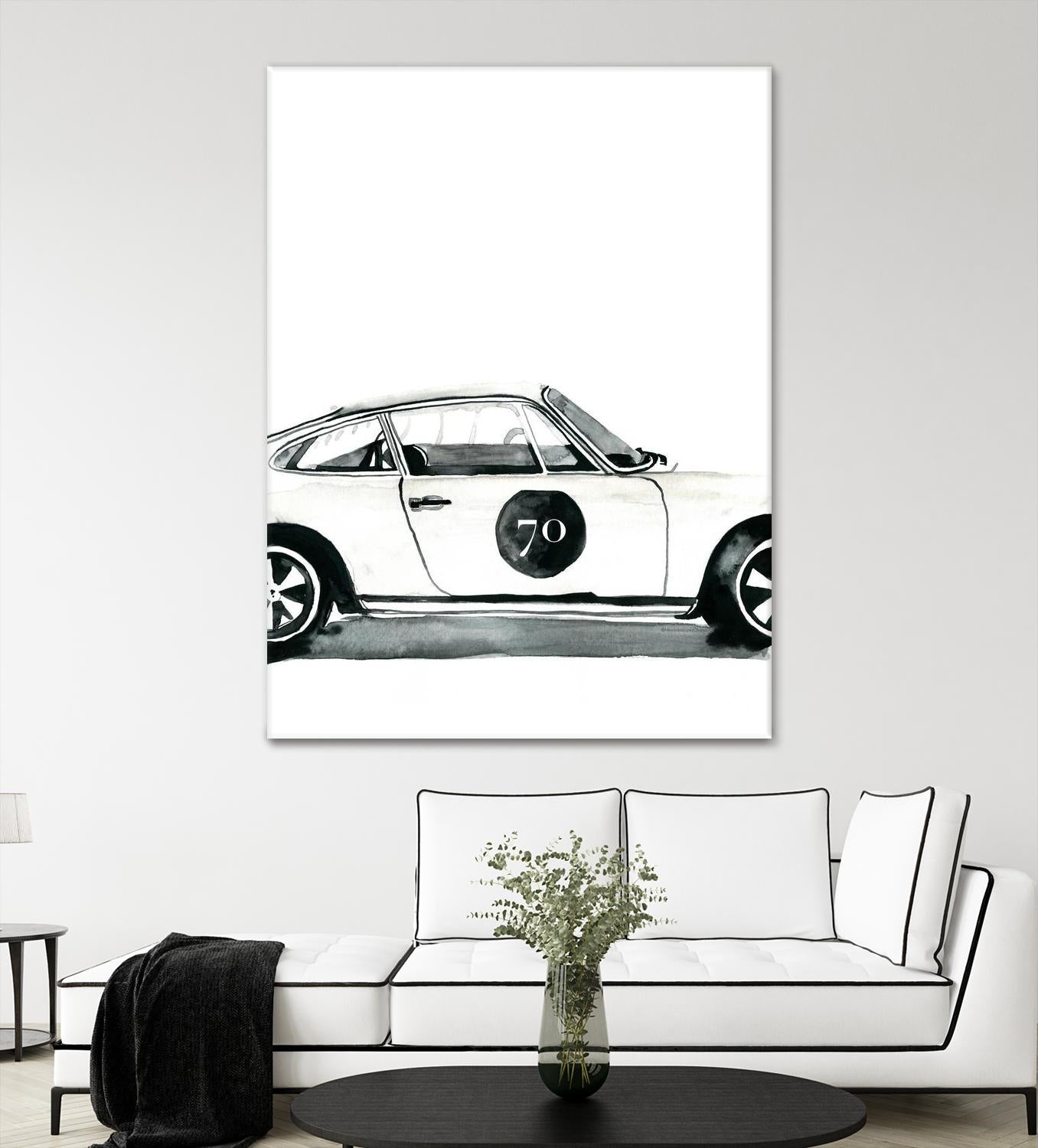 Porsche by Mercedes Lopez Charro on GIANT ART - white watercolor automobile