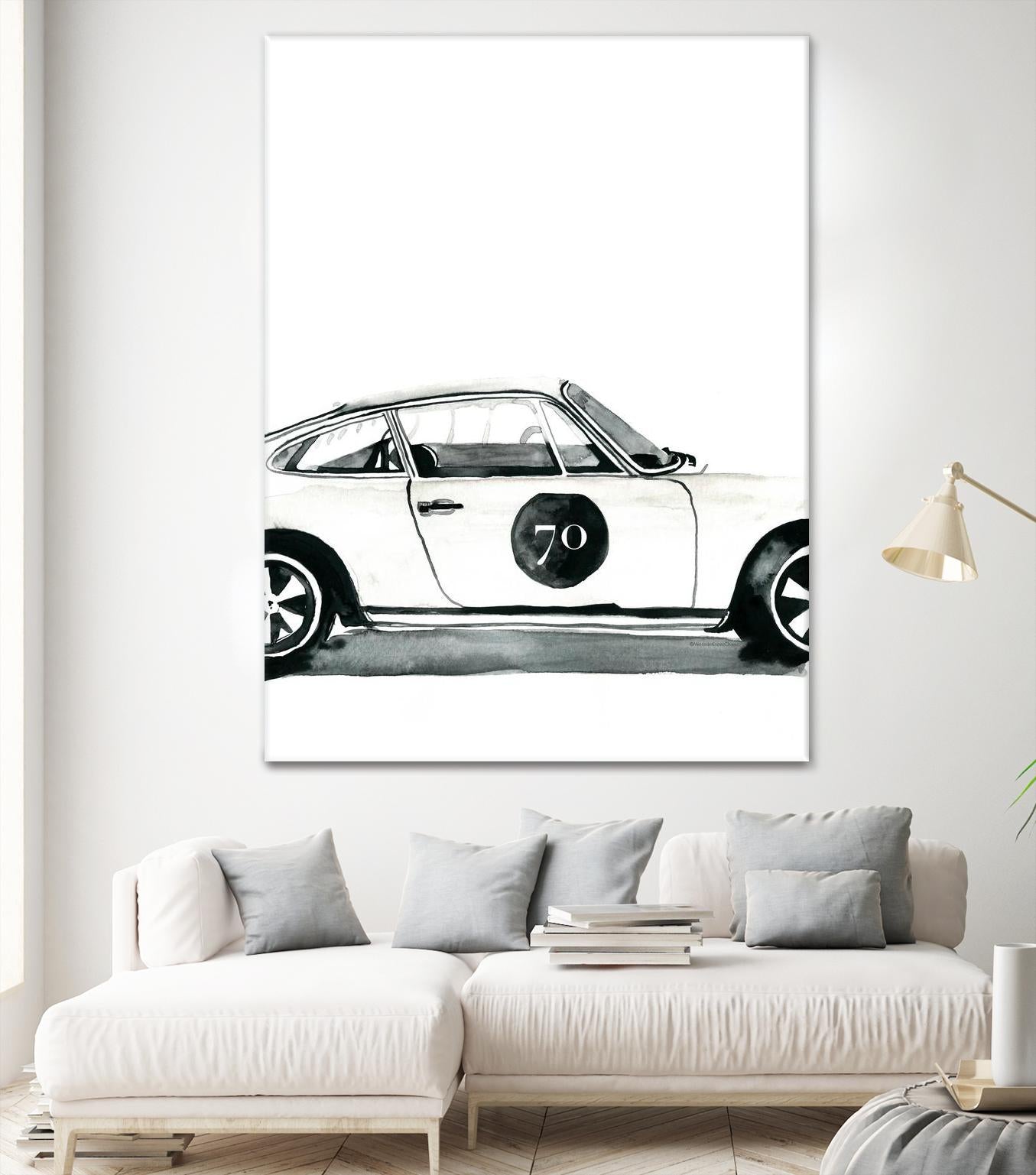 Porsche by Mercedes Lopez Charro on GIANT ART - white watercolor automobile