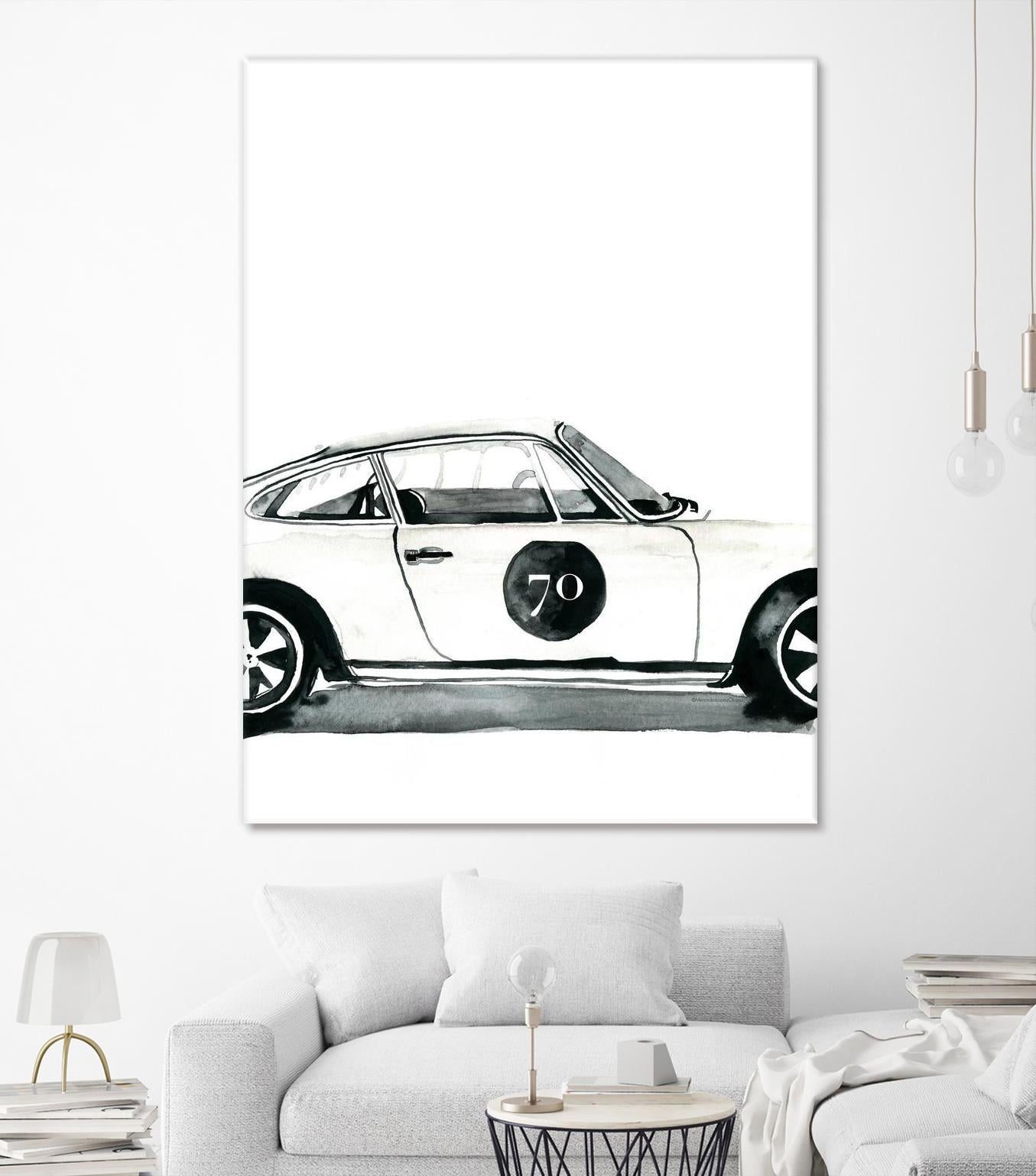 Porsche by Mercedes Lopez Charro on GIANT ART - white watercolor automobile