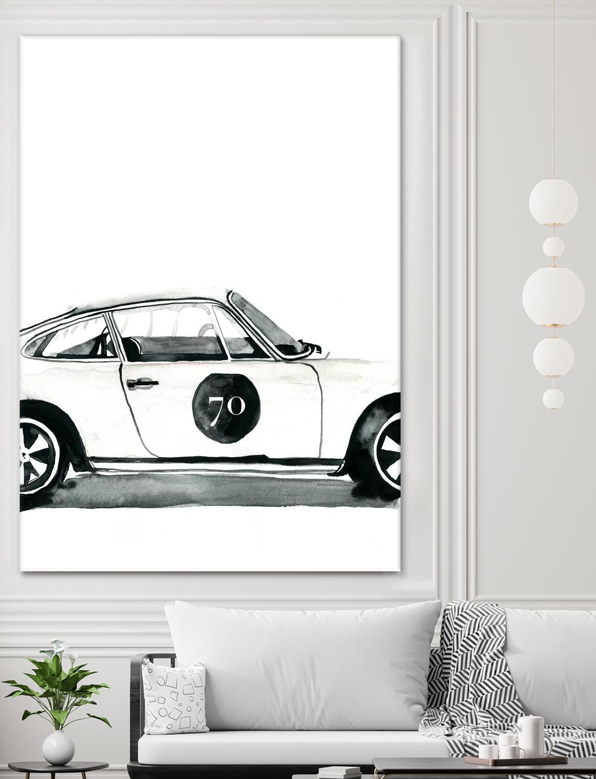 Porsche by Mercedes Lopez Charro on GIANT ART - white watercolor automobile