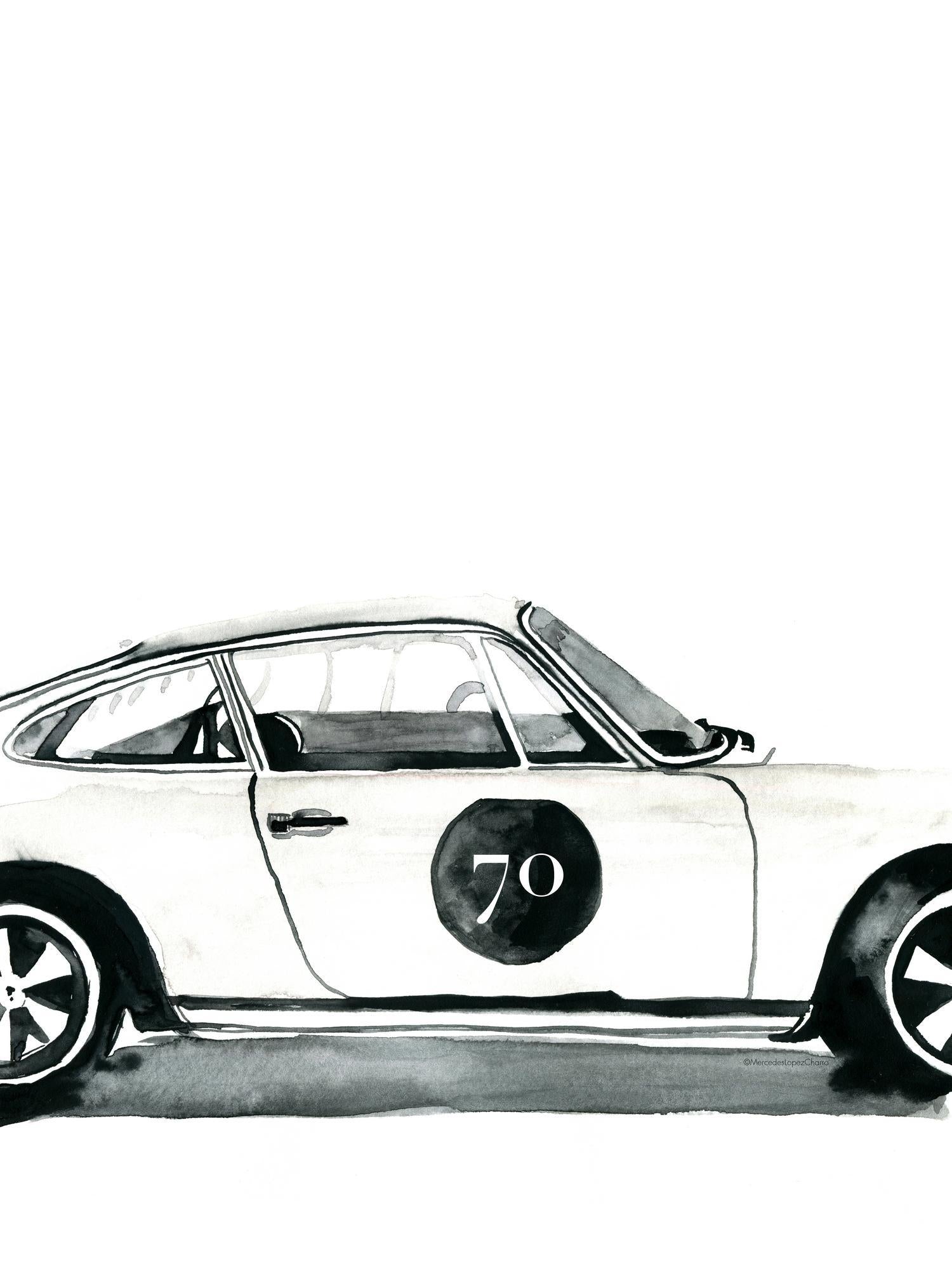 Porsche by Mercedes Lopez Charro on GIANT ART - white watercolor automobile