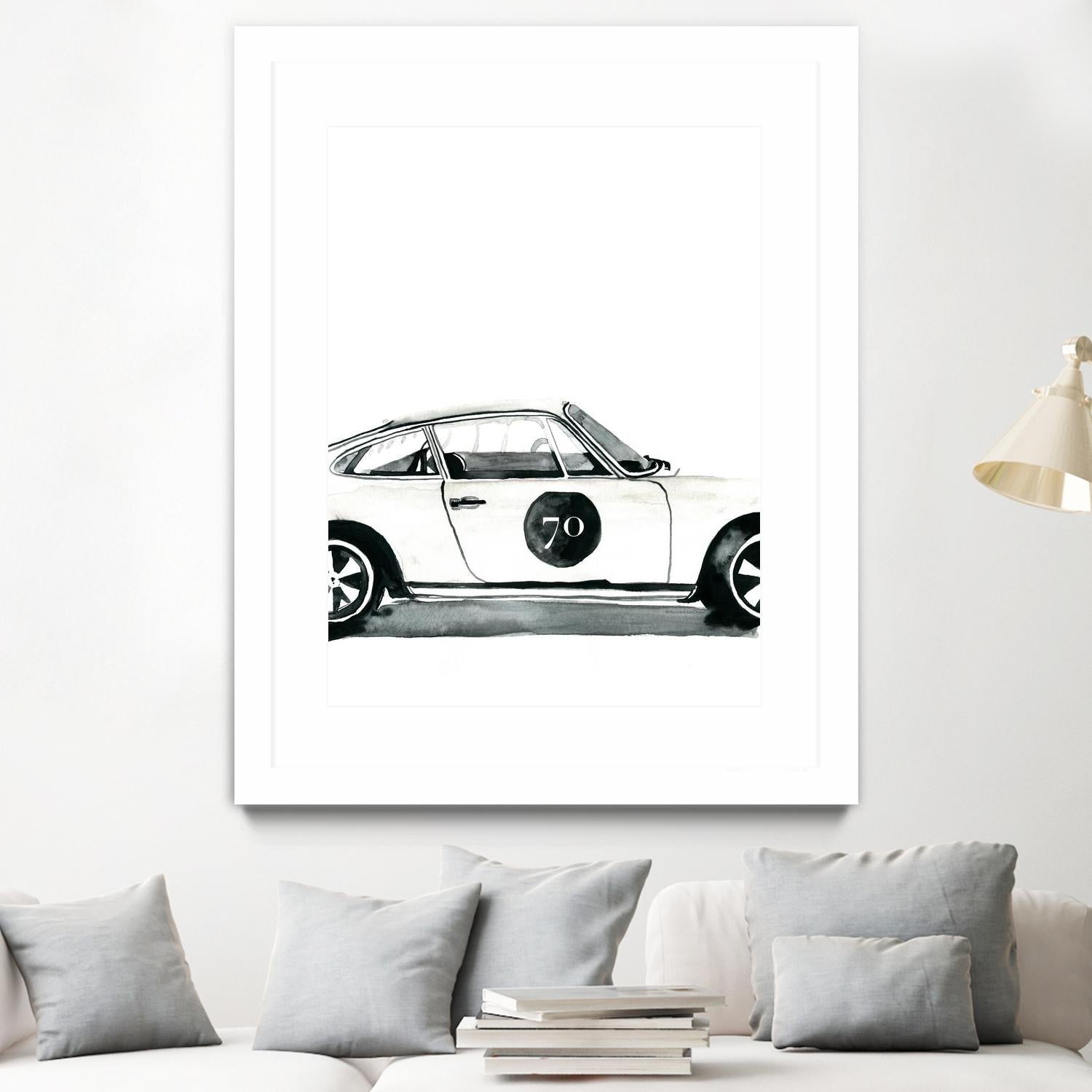 Porsche by Mercedes Lopez Charro on GIANT ART - white watercolor automobile