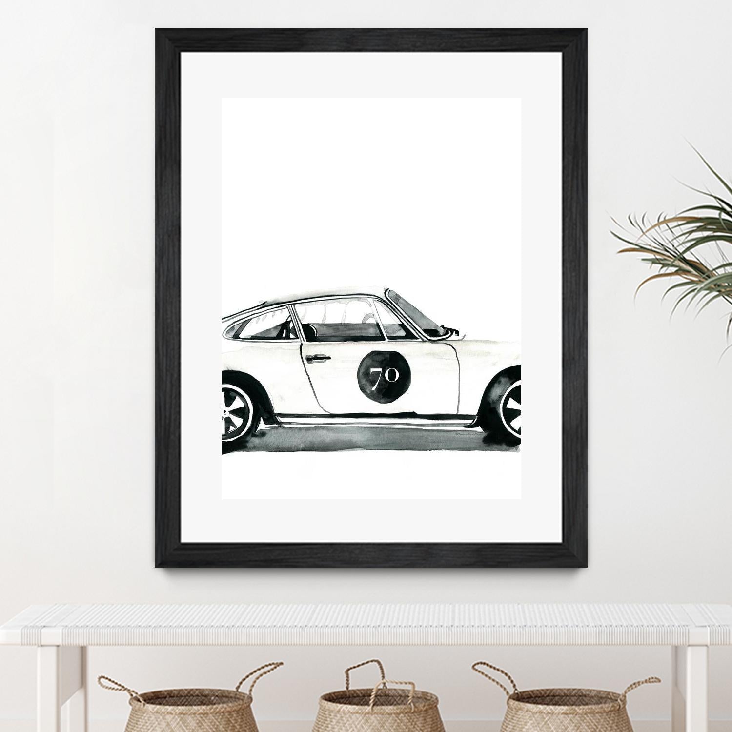 Porsche by Mercedes Lopez Charro on GIANT ART - white watercolor automobile