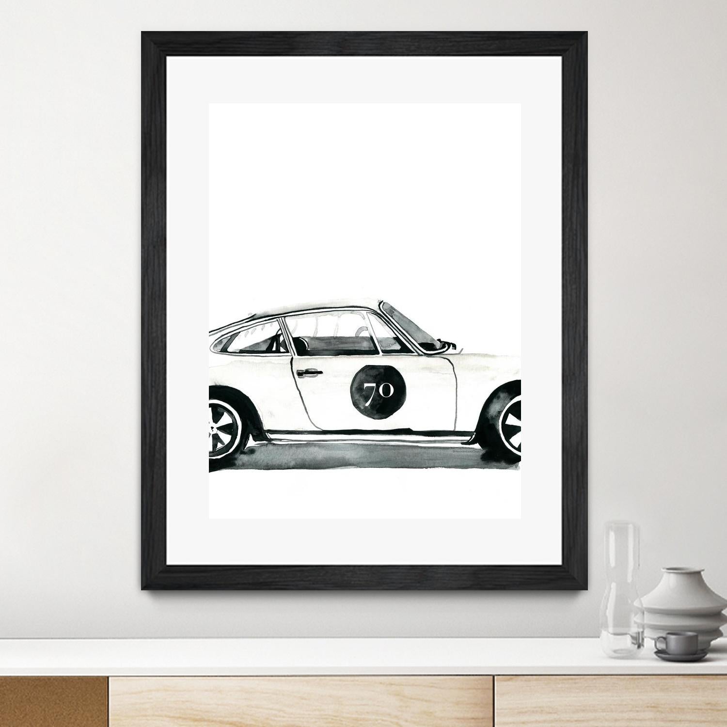 Porsche by Mercedes Lopez Charro on GIANT ART - white watercolor automobile