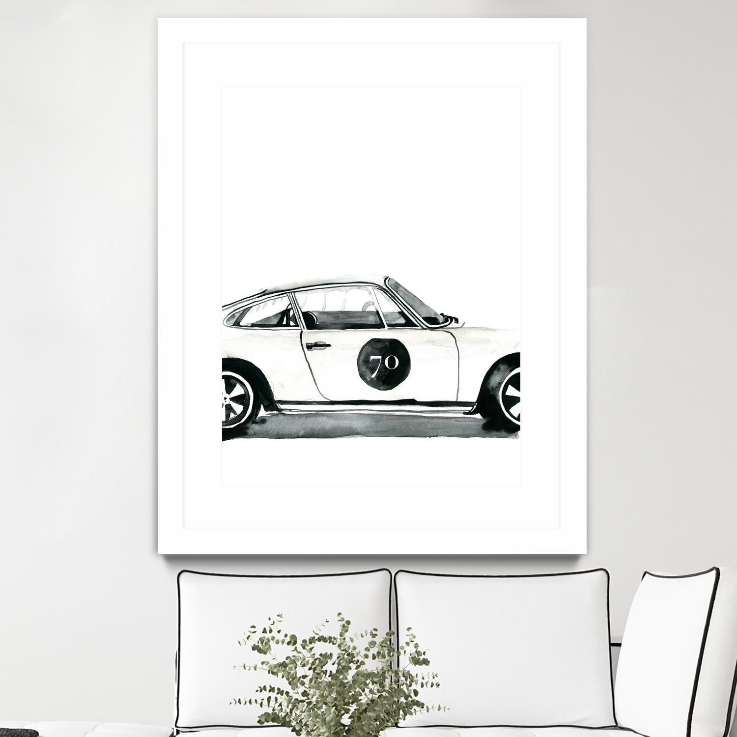 Porsche by Mercedes Lopez Charro on GIANT ART - white watercolor automobile