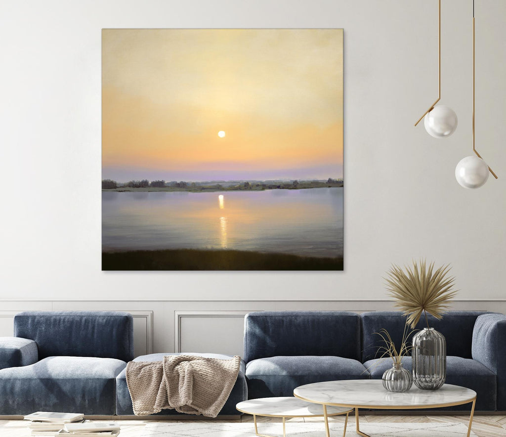 Coucher de soleil sur la rivière par Matthew Hasty sur GIANT ART - paysage jaune