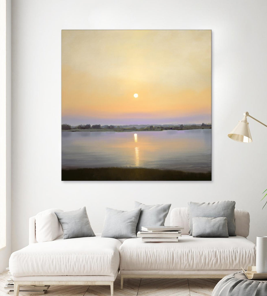 Coucher de soleil sur la rivière par Matthew Hasty sur GIANT ART - paysage jaune