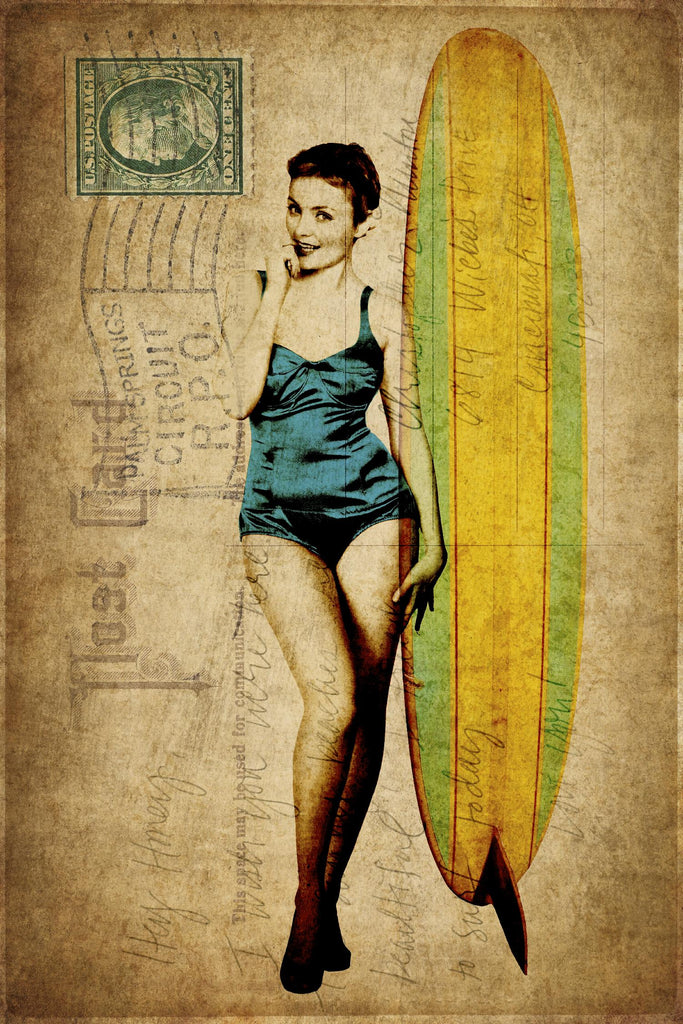 Pinup Girl Surfing by GI ArtLab on GIANT ART - yellow vintage