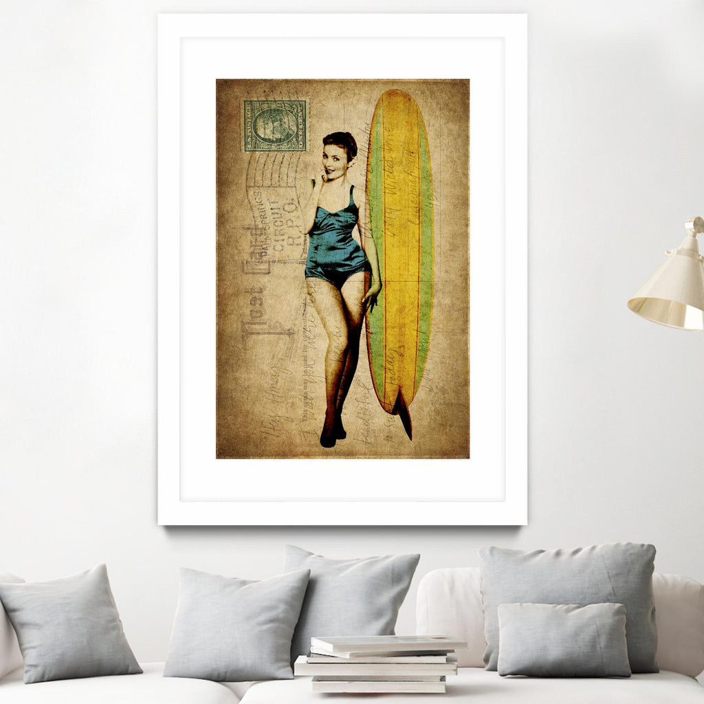 Pinup Girl Surfing by GI ArtLab on GIANT ART - yellow vintage