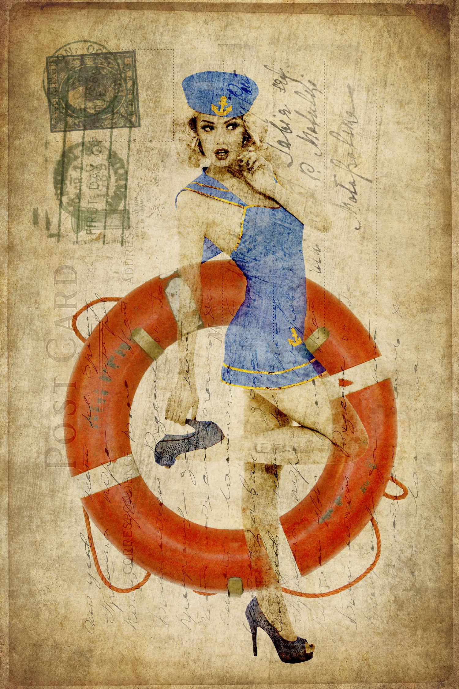 Pinup Girl Sailing by GI ArtLab on GIANT ART - red vintage