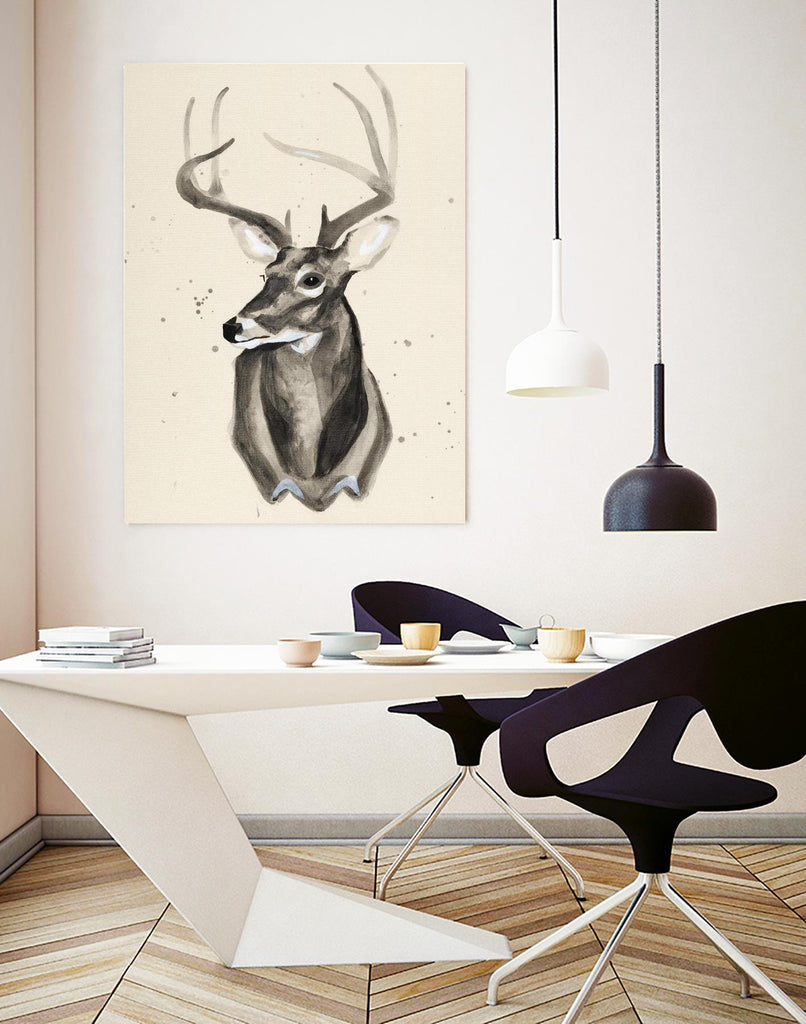 Aquarelle Tête de cerf 3 par Ben Gordon sur GIANT ART - animaux beiges