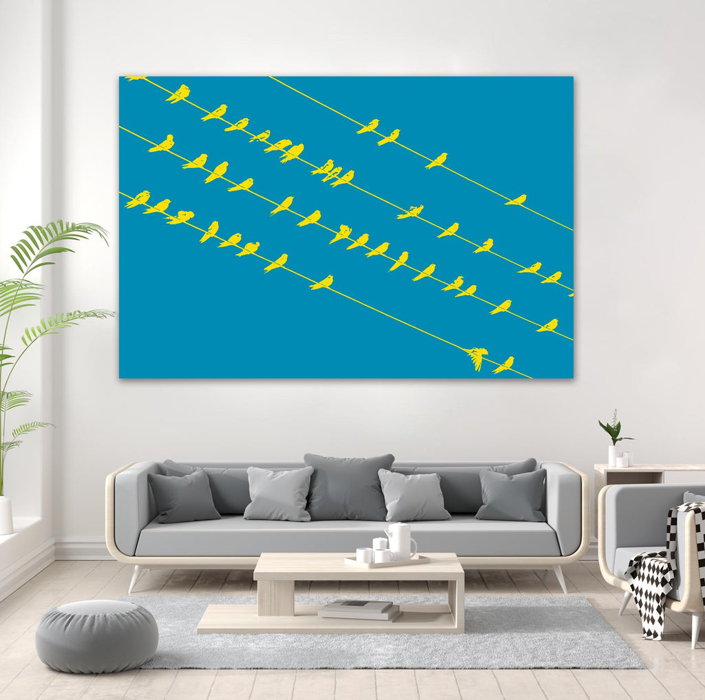 Oiseaux sur fils par GI ArtLab sur GIANT ART - abstrait jaune
