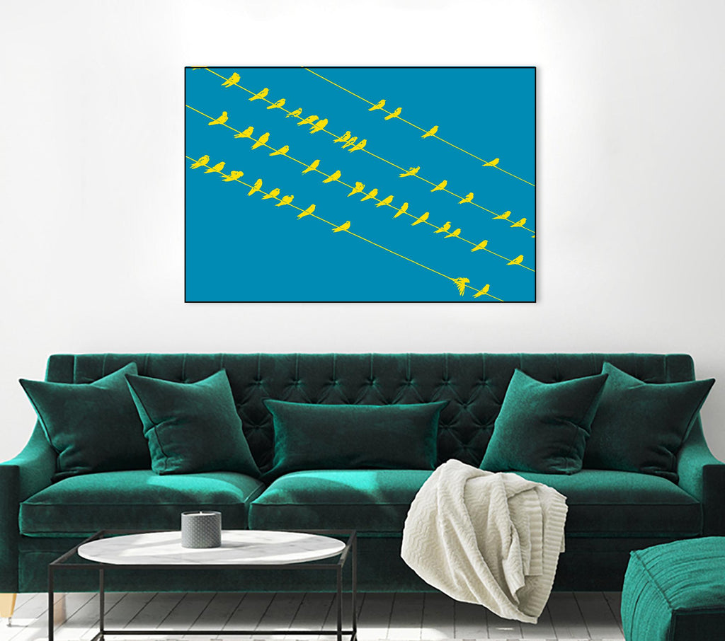 Oiseaux sur fils par GI ArtLab sur GIANT ART - abstrait jaune