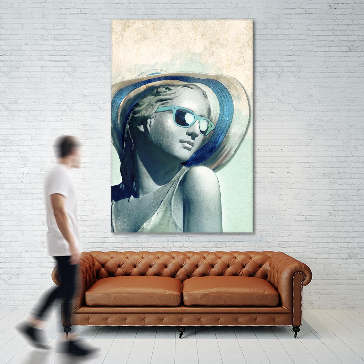 Hipster Statue with Sunhat by THE Studio on GIANT ART - green contemporary