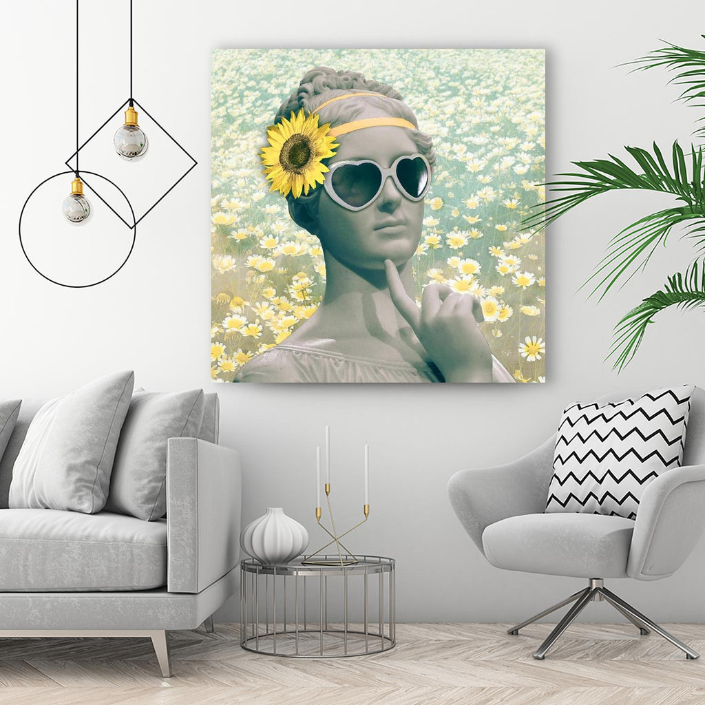 Hipster Statue with Sunflowers by THE Studio on GIANT ART - green flowers face