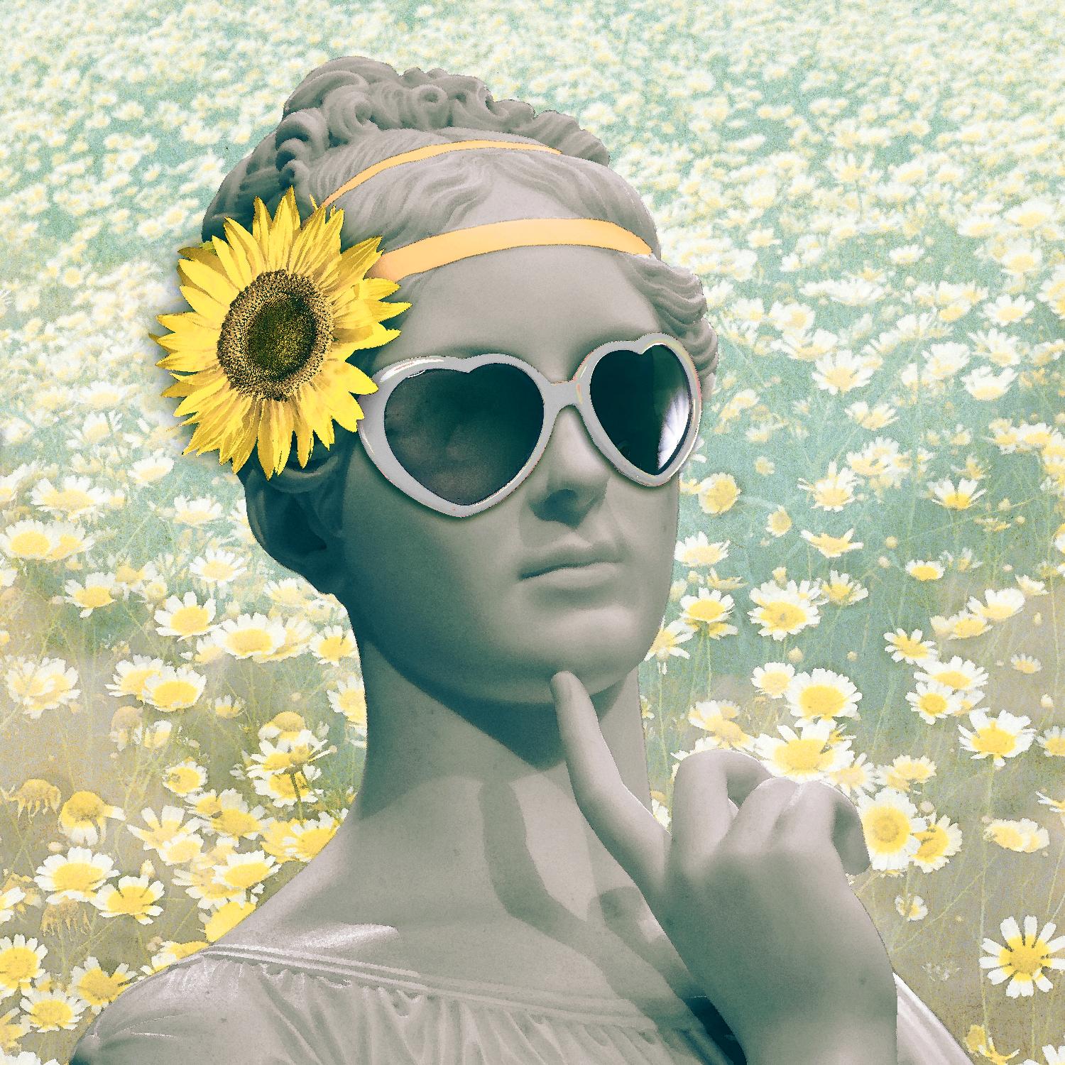 Statue de hipster avec tournesols par THE Studio sur GIANT ART - blanc contemporain