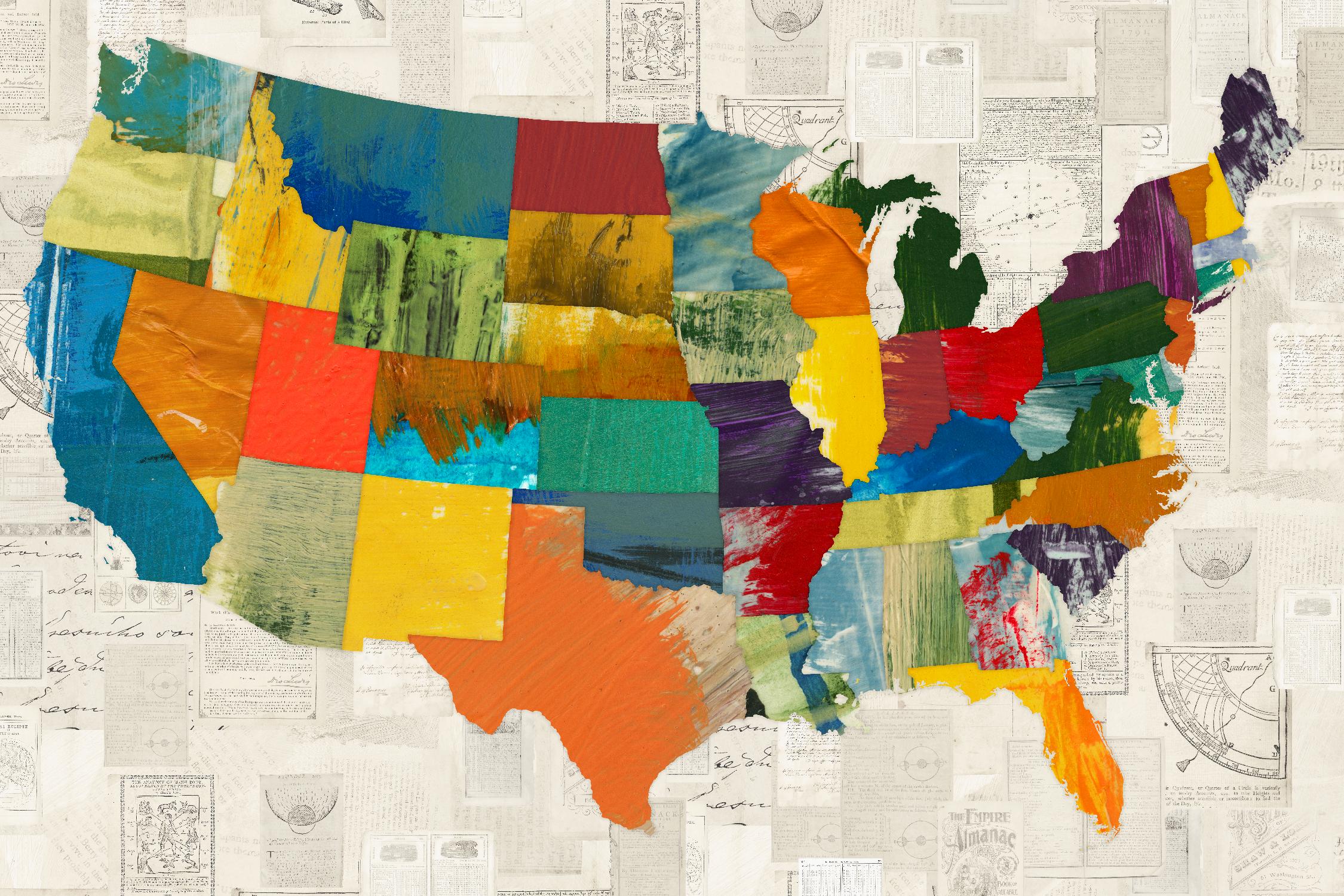 Collaged US Map by THE Studio on GIANT ART - green maps