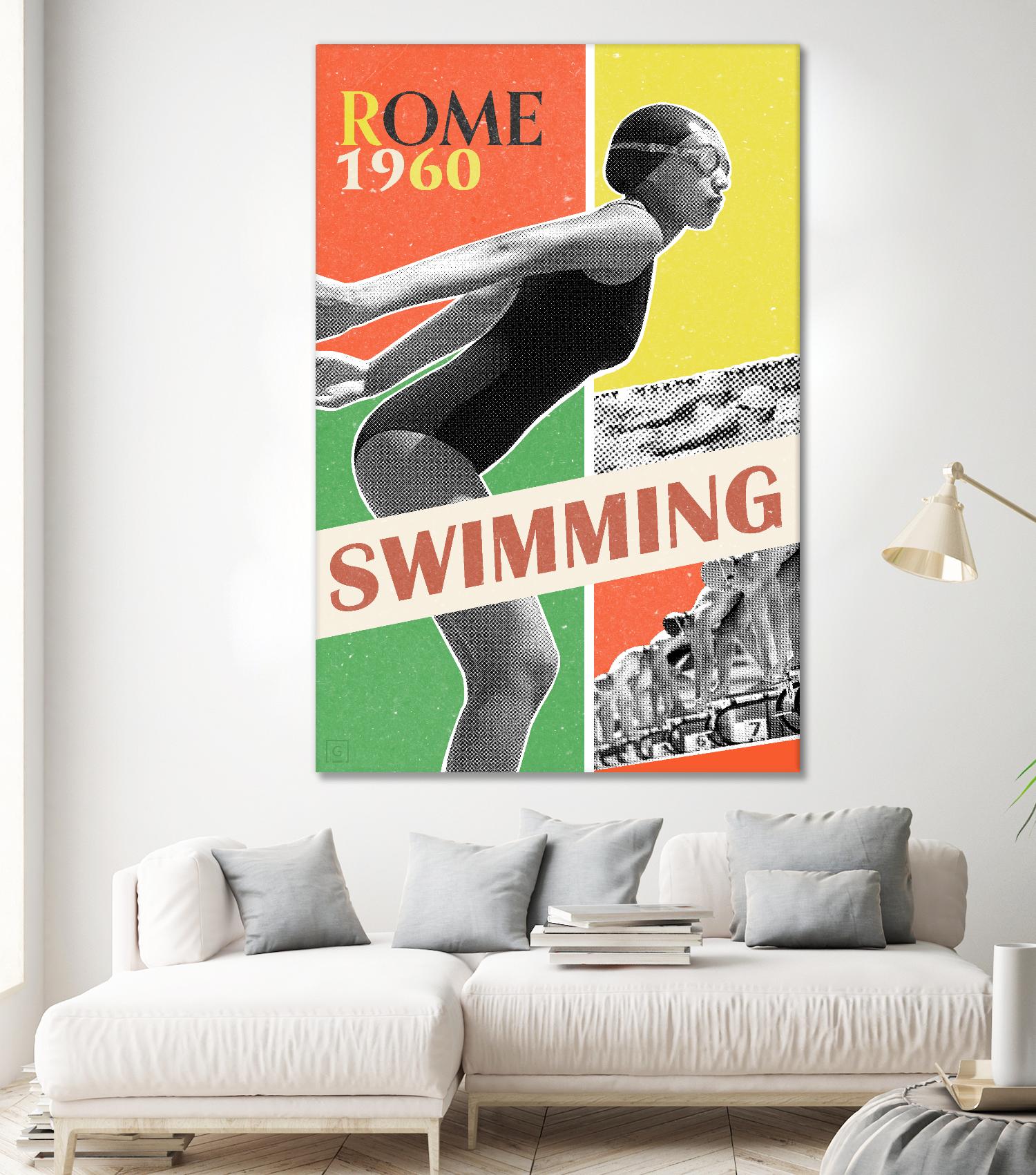 Rome Swimming 1960 by THE Studio on GIANT ART - red vintage