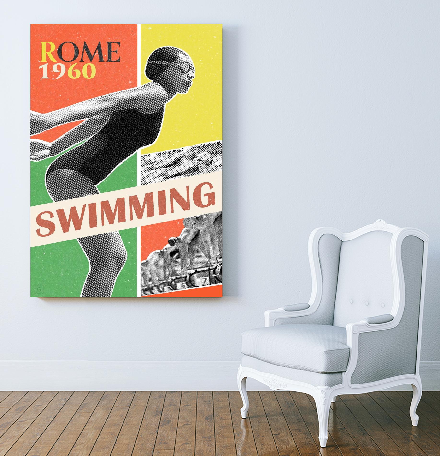 Rome Swimming 1960 by THE Studio on GIANT ART - red vintage