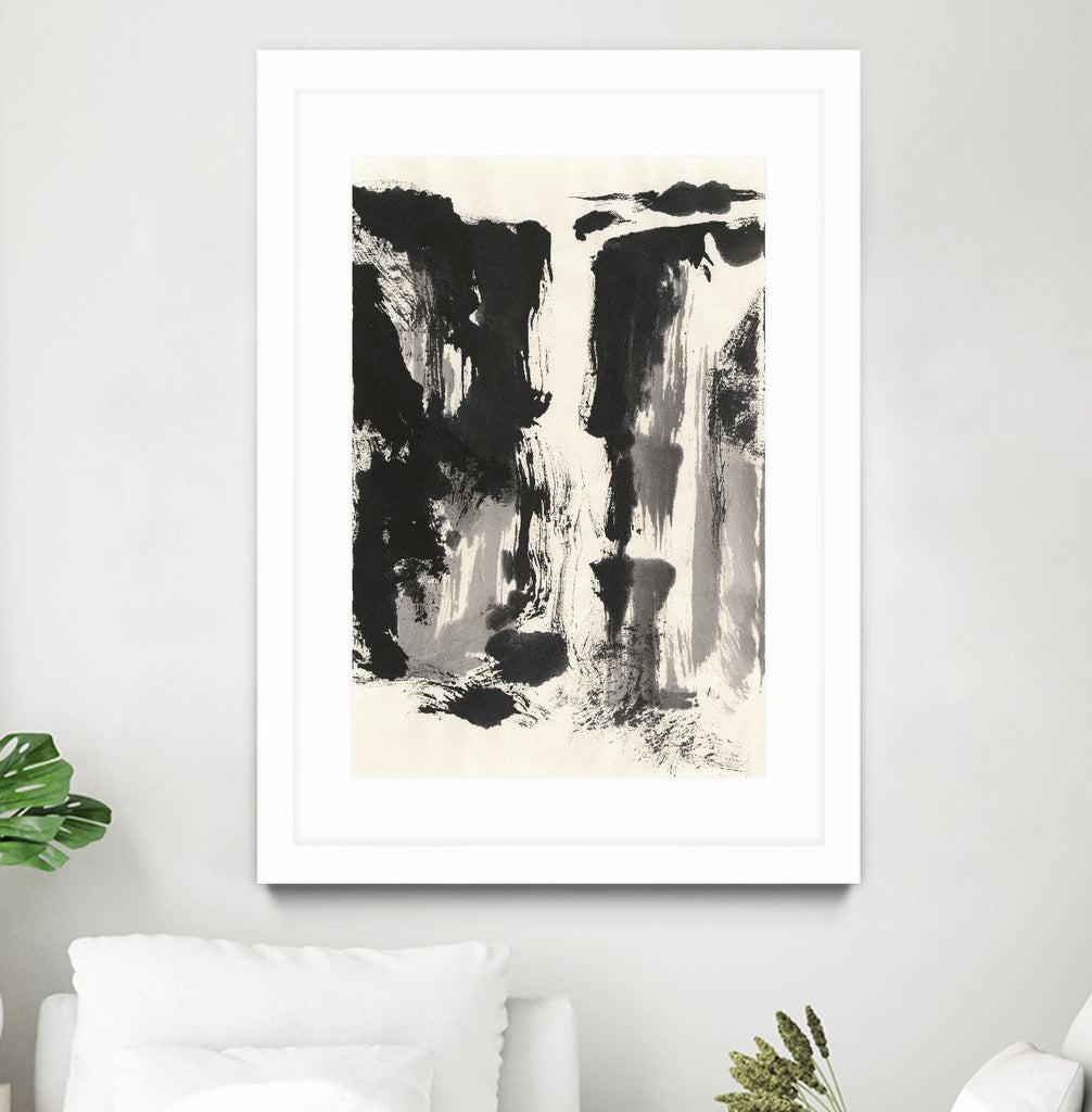 Sumi Waterfall View IV by Chris Paschke on GIANT ART - grey landscape