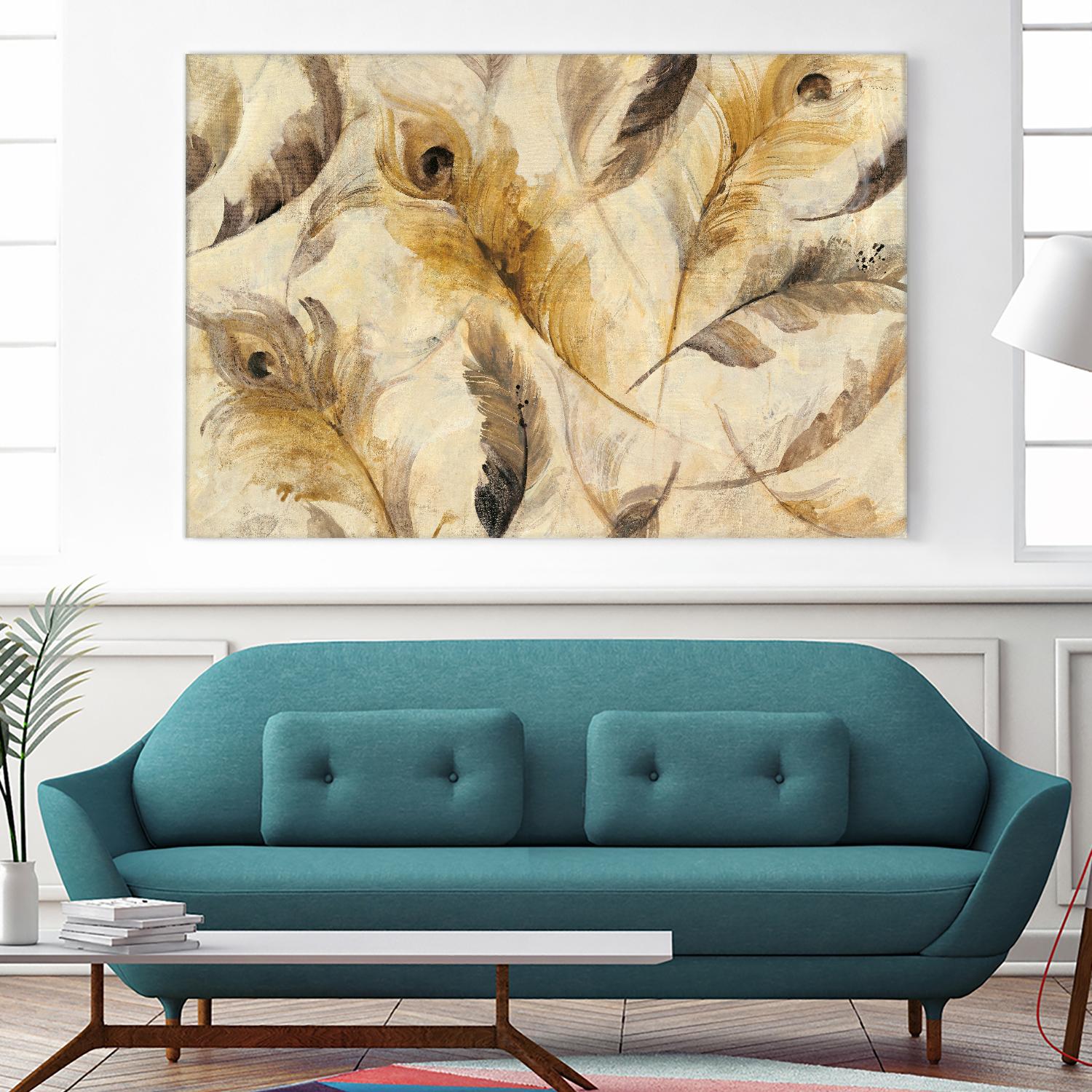 Feather Toss by Albena Hristova on GIANT ART - yellow contemporary