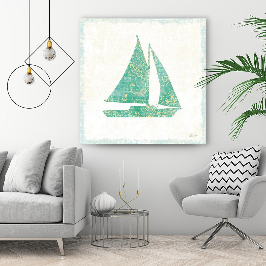 Flamingo Tropicale V by Sue Schlabach on GIANT ART - beige costal sail boat