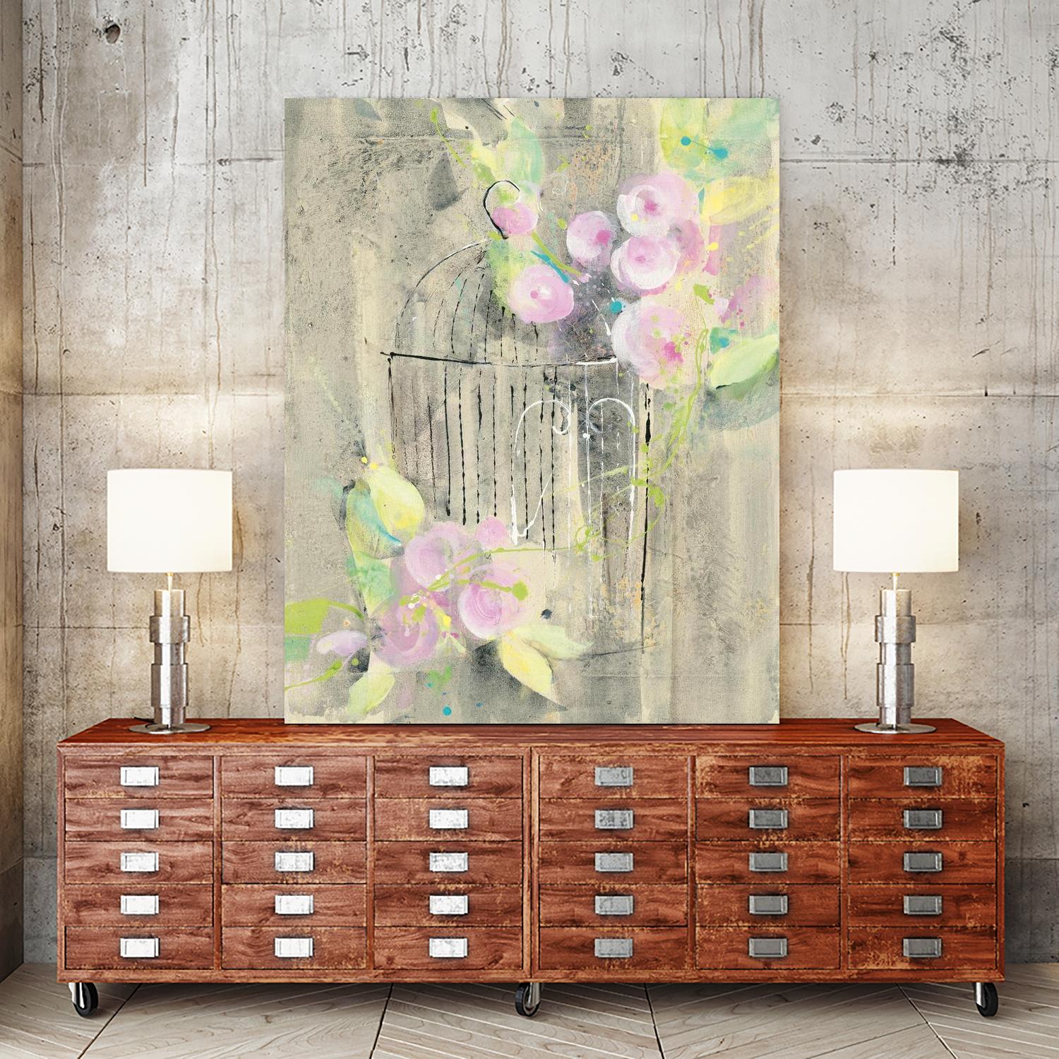 Birdcage Floral I by Albena Hristova on GIANT ART - pink floral