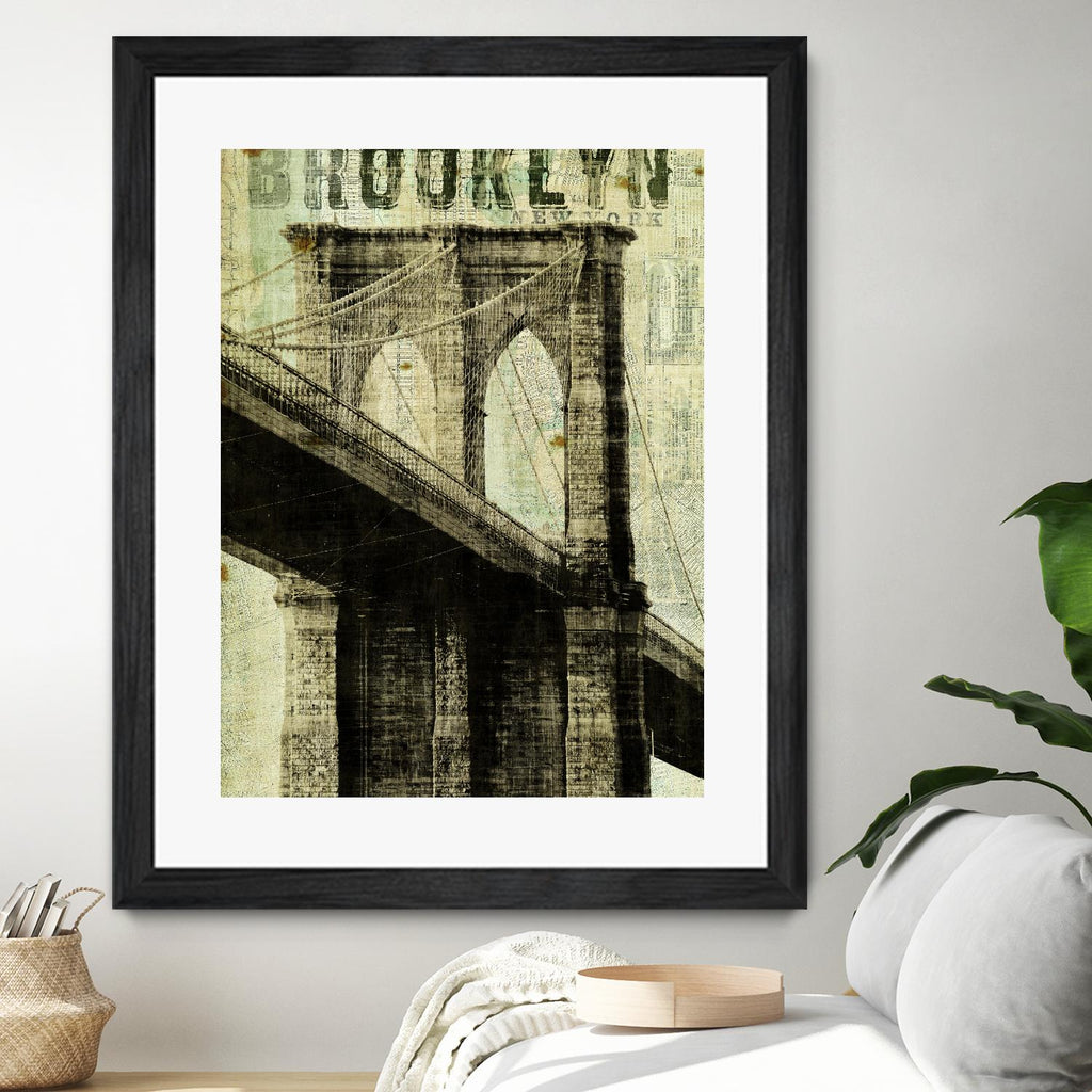 Vintage NY Brooklyn Bridge by Michael Mullan on GIANT ART - white architectural