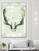 Regal Antlers on Newsprint II by Sue Schlabach on GIANT ART - brown country look