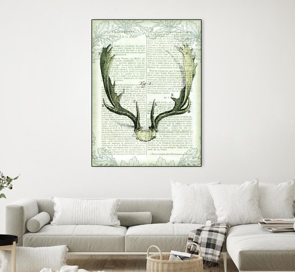 Regal Antlers on Newsprint II by Sue Schlabach on GIANT ART - brown country look