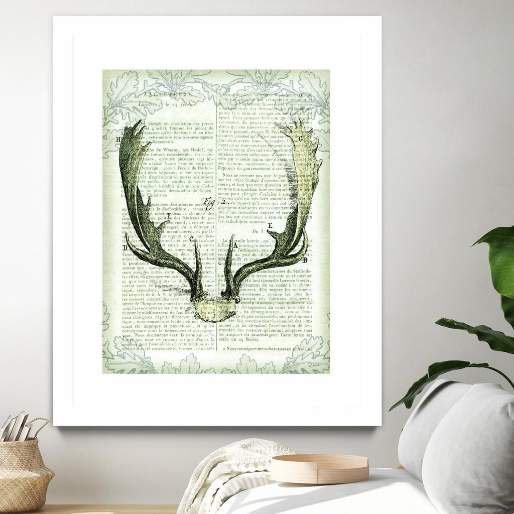 Regal Antlers on Newsprint II by Sue Schlabach on GIANT ART - brown country look