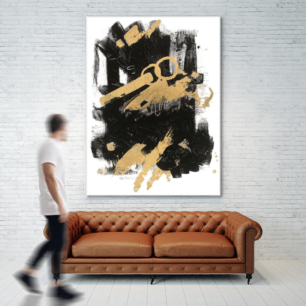 Gold Black Abstract Panel I by Mike Schick on GIANT ART - black abstract
