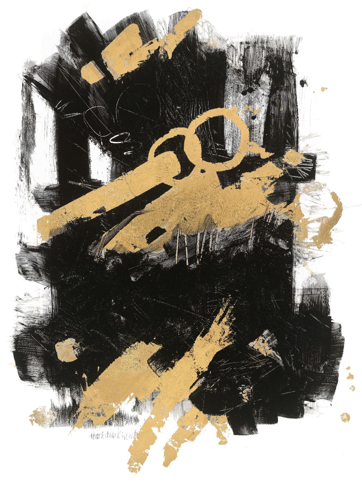 Panneau d'or noir abstrait I par Mike Schick sur GIANT ART - noir abstrait