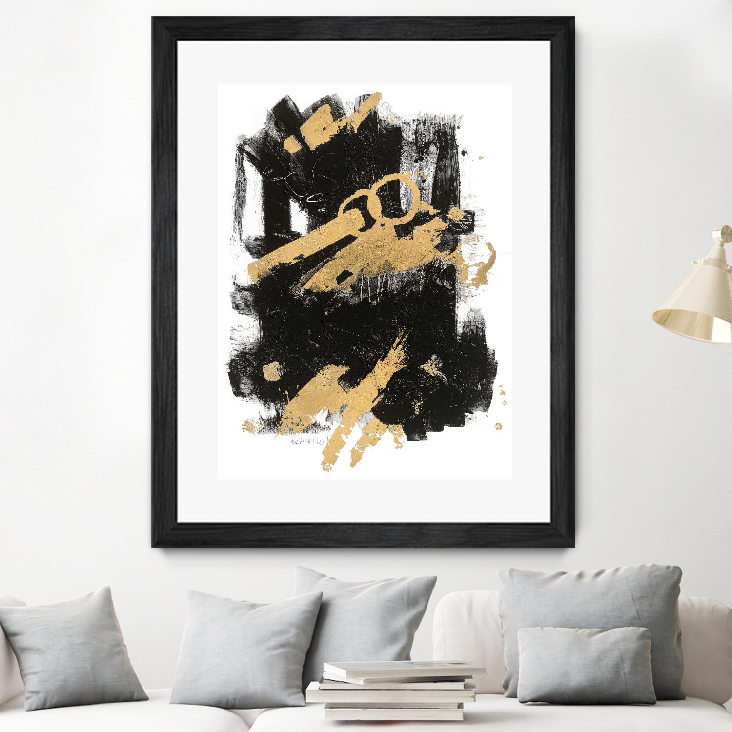 Gold Black Abstract Panel I by Mike Schick on GIANT ART - black abstract
