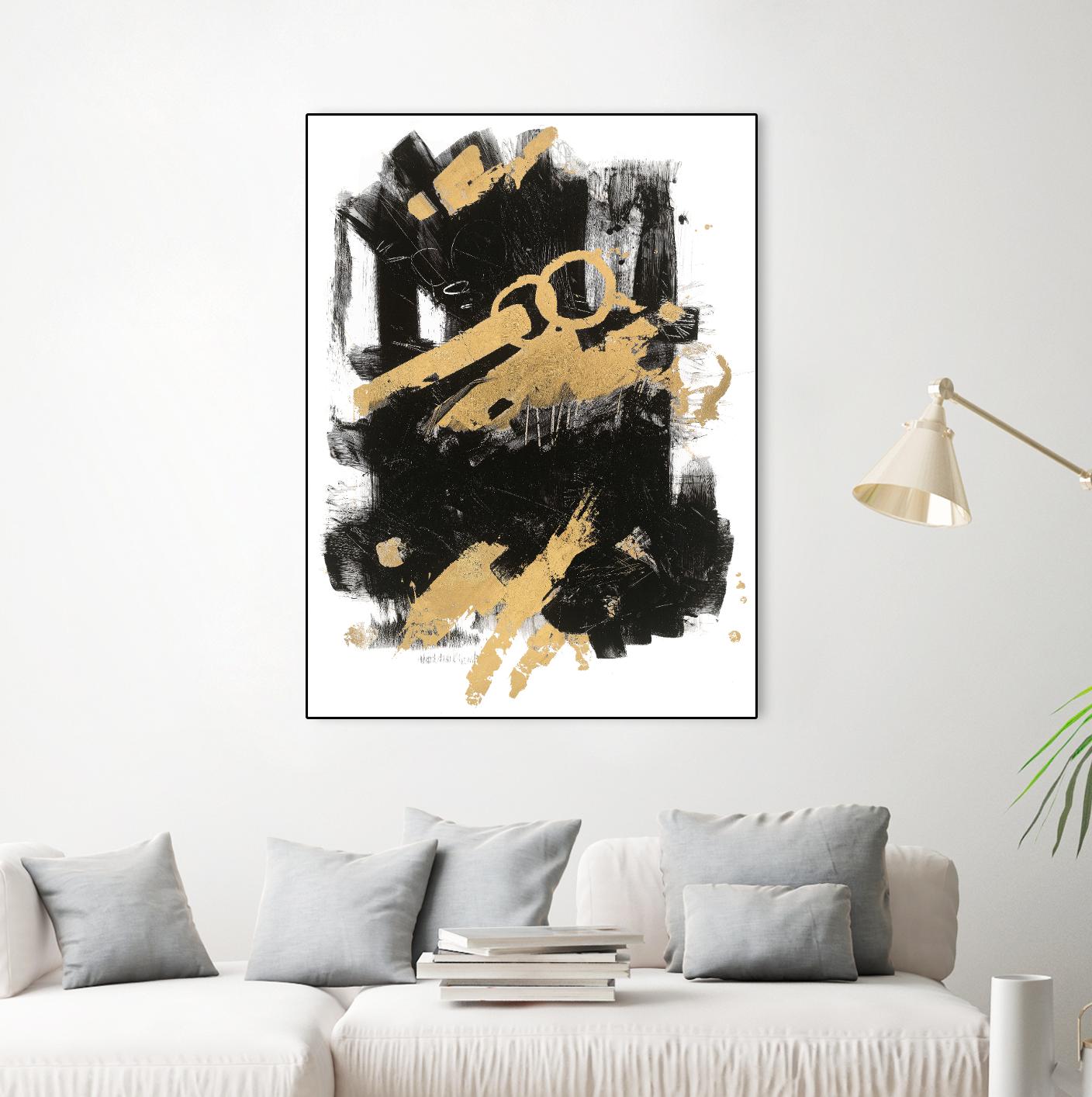 Gold Black Abstract Panel I by Mike Schick on GIANT ART - black abstract