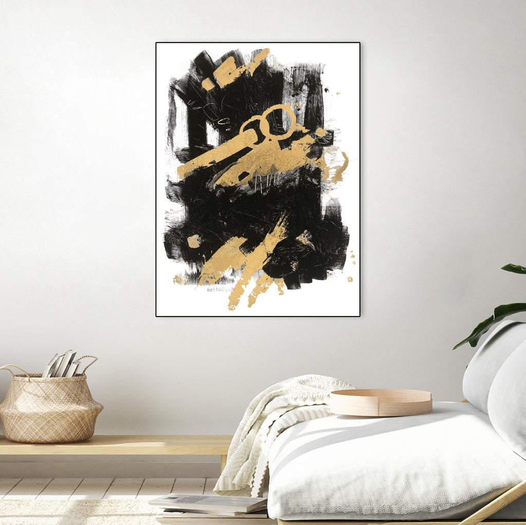 Panneau d'or noir abstrait I par Mike Schick sur GIANT ART - noir abstrait