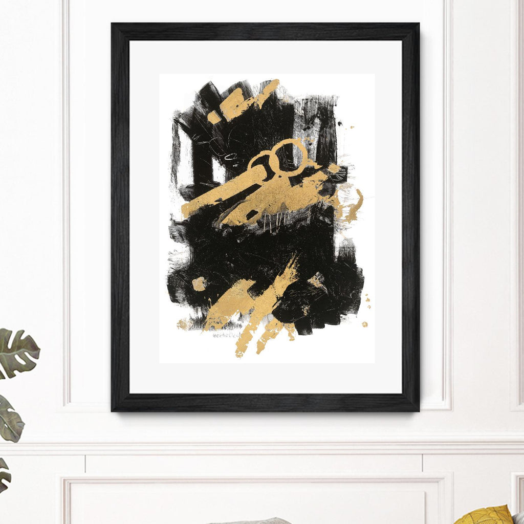 Gold Black Abstract Panel I by Mike Schick on GIANT ART - black abstract