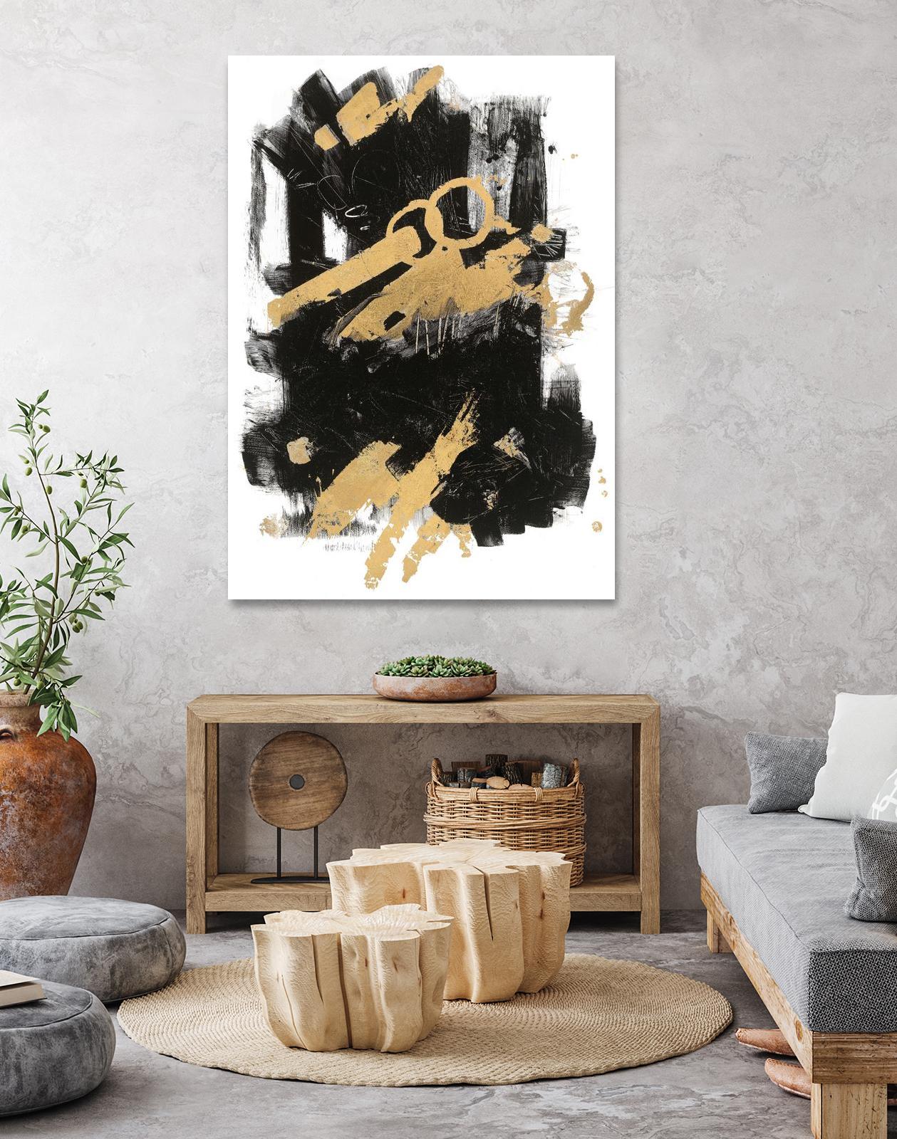 Gold Black Abstract Panel I by Mike Schick on GIANT ART - black abstract