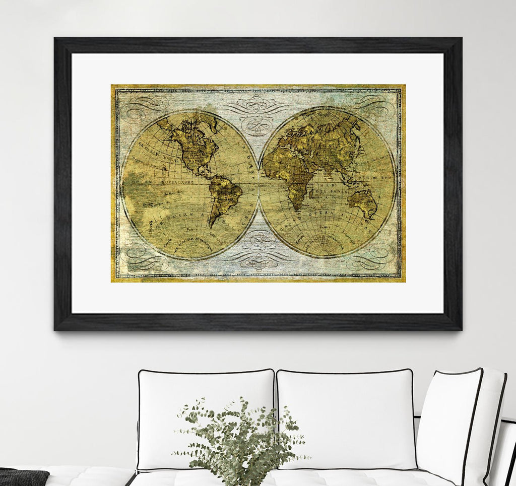Worldwide I by James Wiens on GIANT ART - gold typography carte du monde