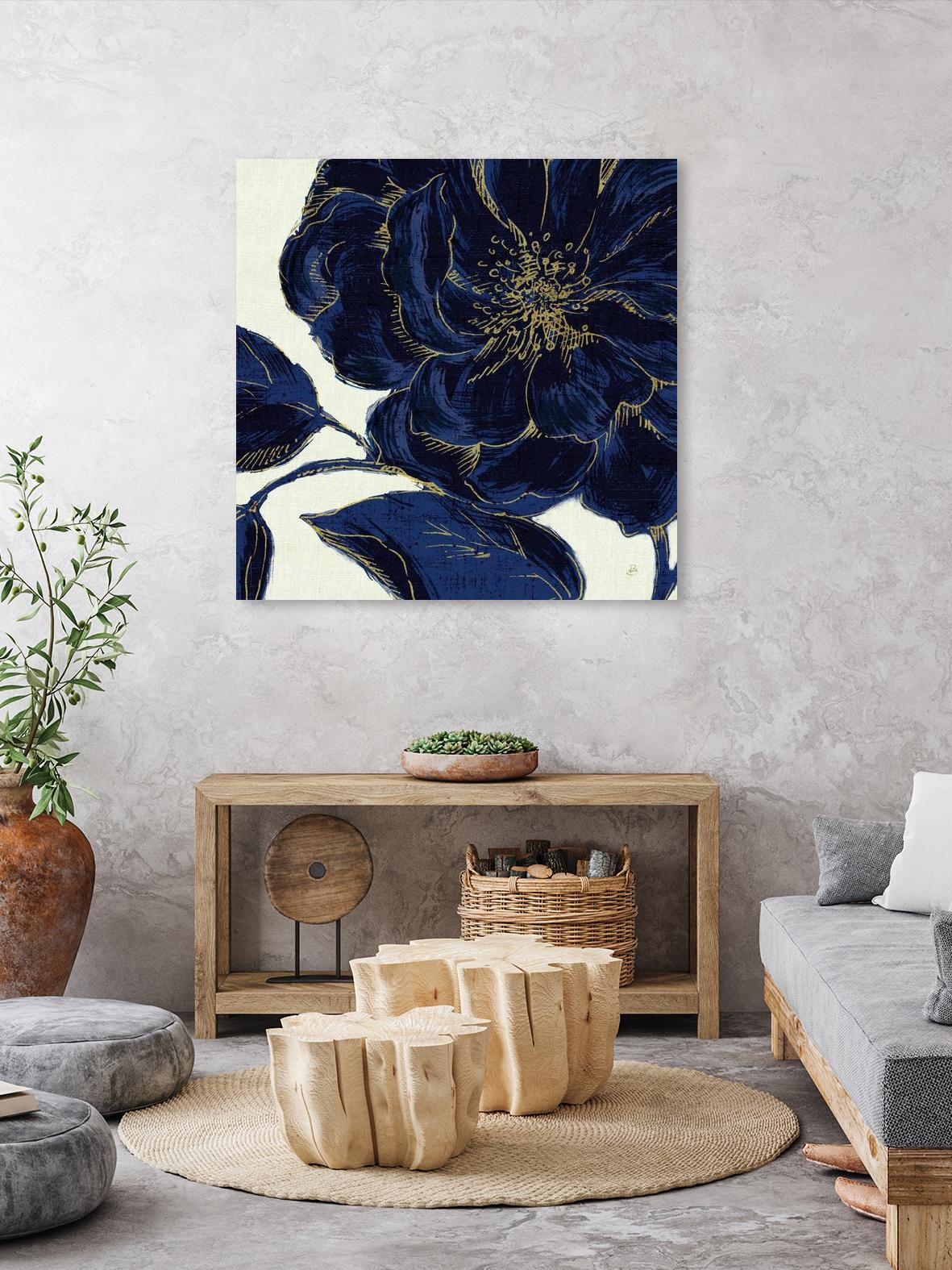 Indigo Garden II by Daphne Brissonnet on GIANT ART - gold flowers canadien
