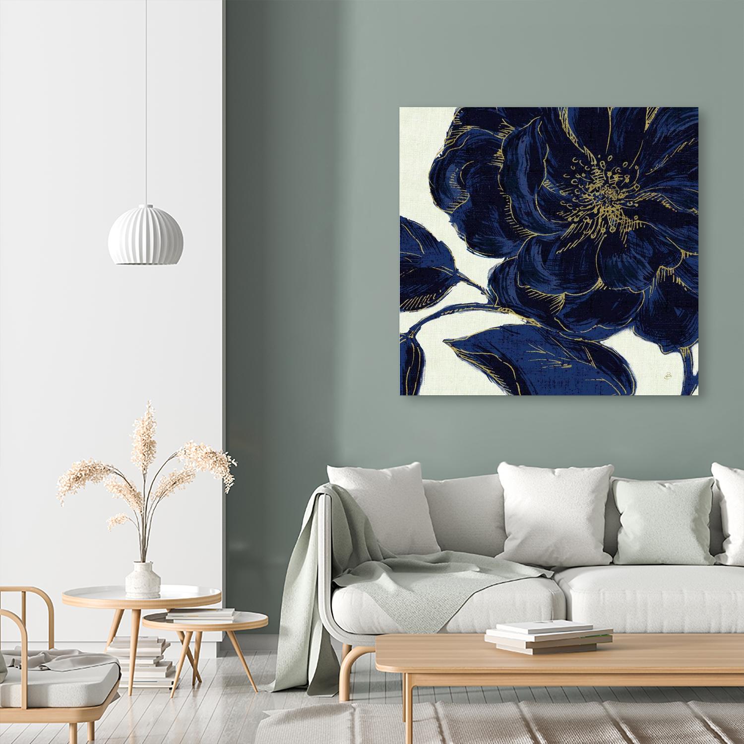 Indigo Garden II by Daphne Brissonnet on GIANT ART - gold flowers canadien