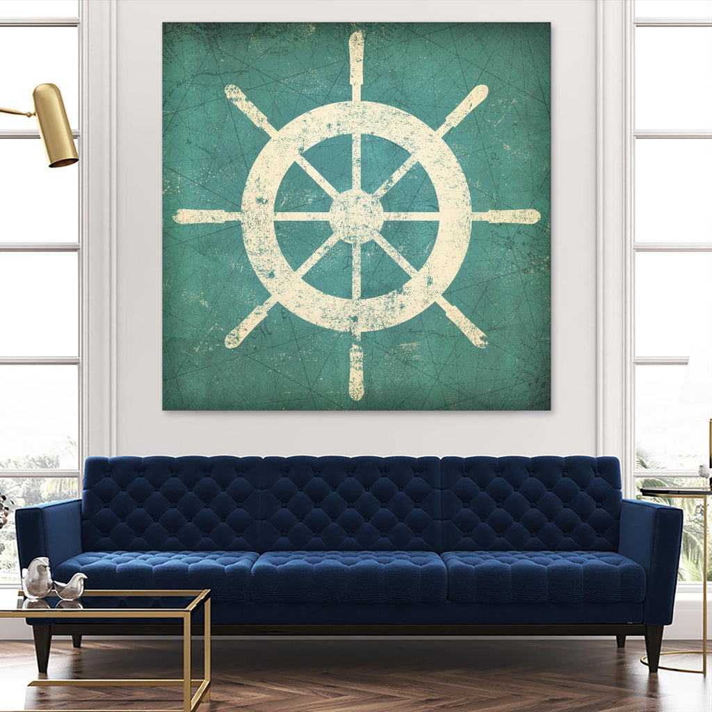 Nautical Shipwheel Blue by Ryan Fowler on GIANT ART - white nautical