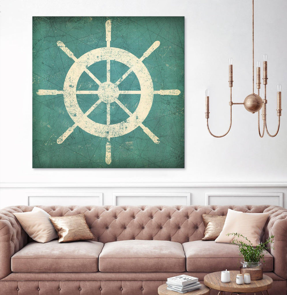 Nautical Shipwheel Blue by Ryan Fowler on GIANT ART - white nautical