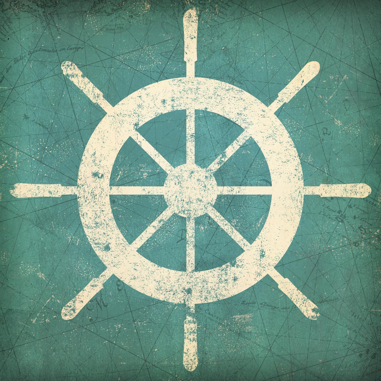 Nautical Shipwheel Blue by Ryan Fowler on GIANT ART - white nautical