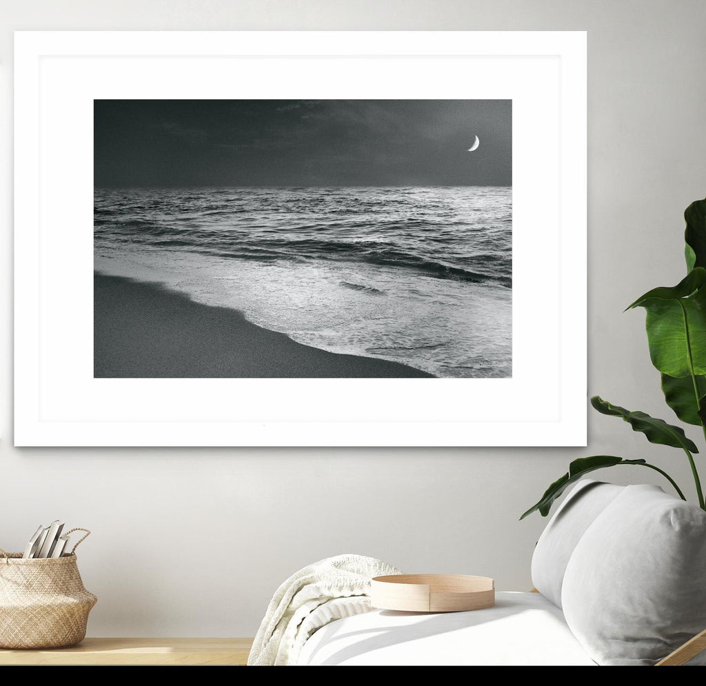 Moonrise Beach Black and White by Sue Schlabach on GIANT ART - white sea scene
