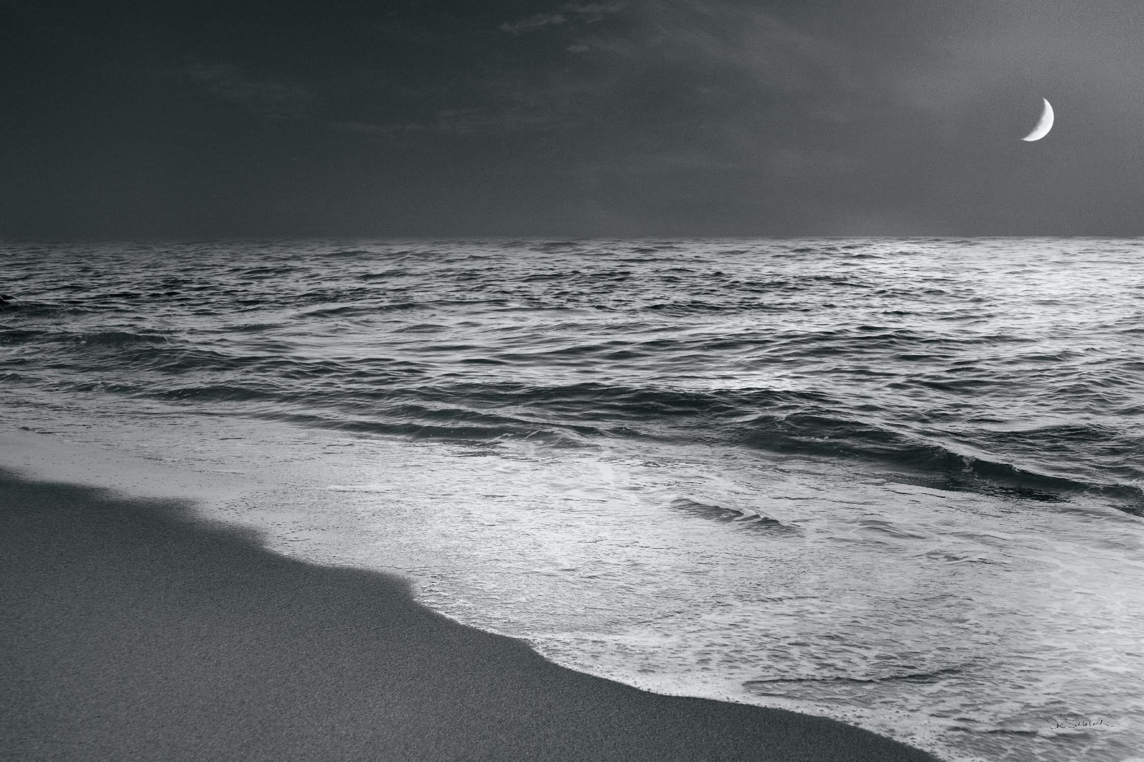 Plage au lever de lune en noir et blanc par Sue Schlabach sur GIANT ART - scène de mer blanche