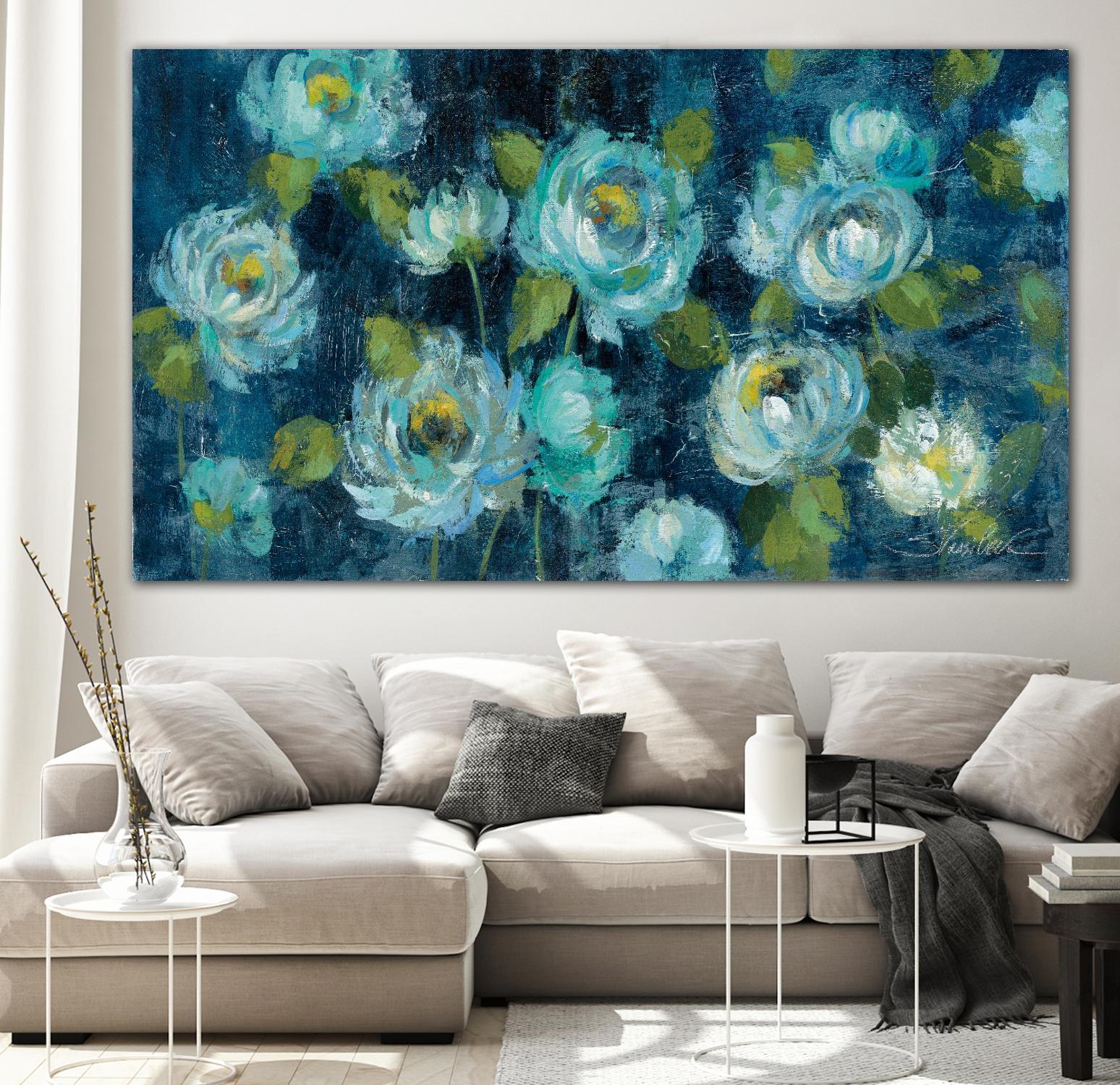 Indigo Mums by Silvia Vassileva on GIANT ART - turquoise floral