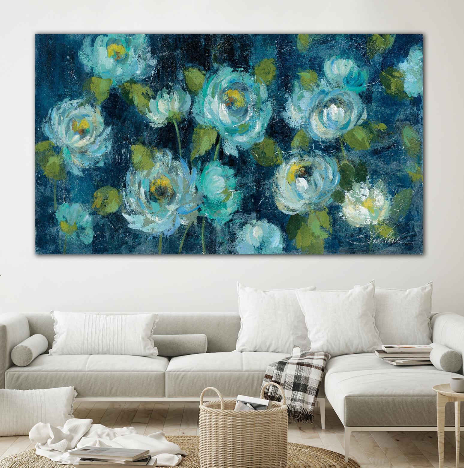 Indigo Mums by Silvia Vassileva on GIANT ART - turquoise floral