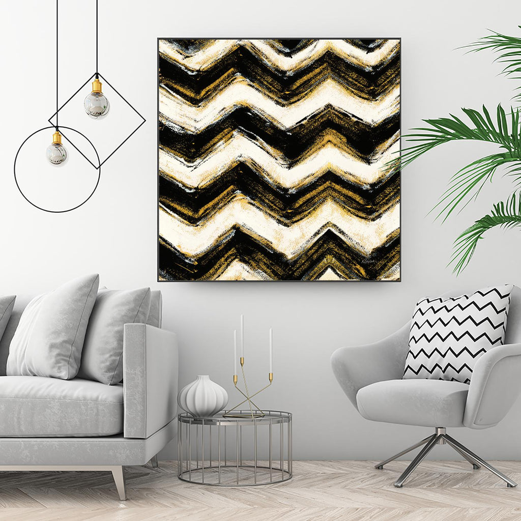 Black and Gold Geometric IV Crop by Shirley Novak on GIANT ART - beige abstract