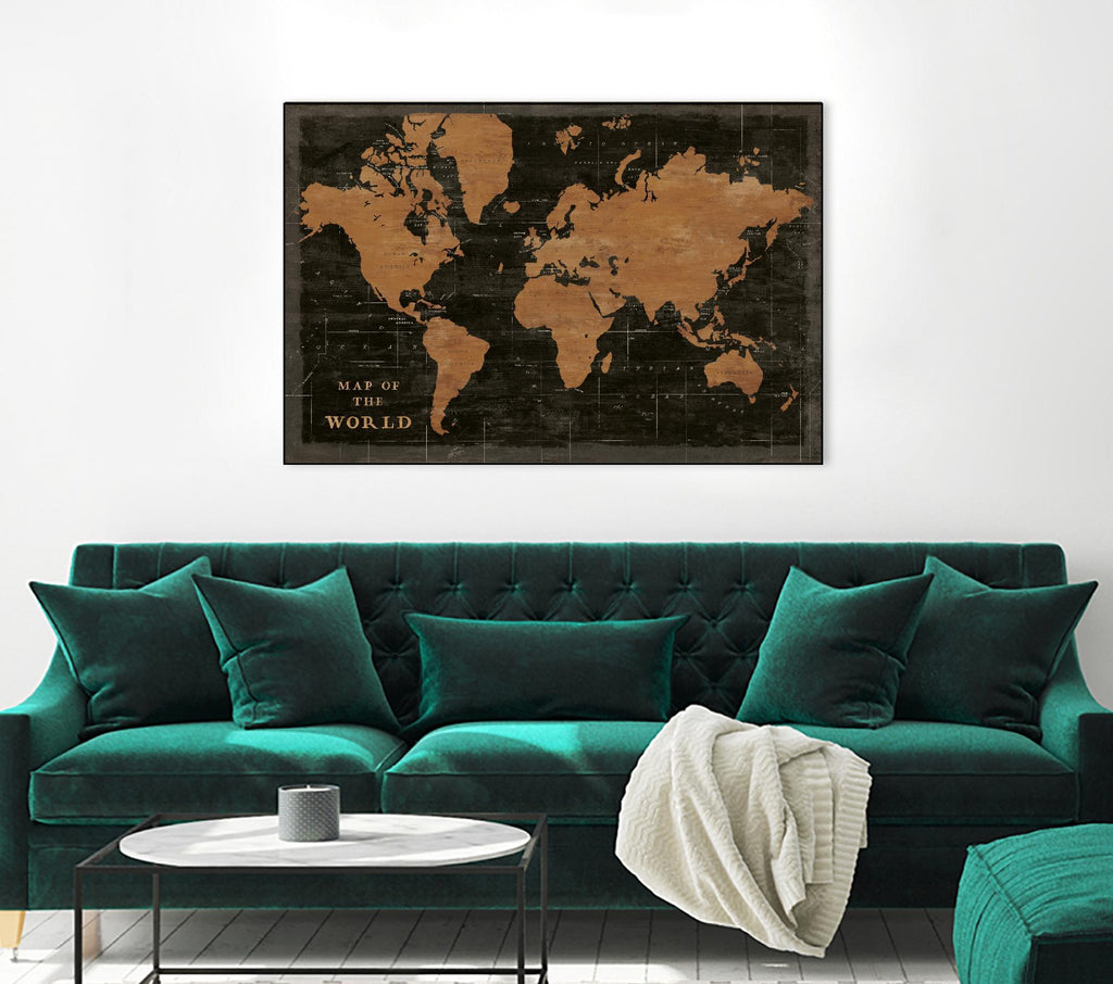 World Map Industrial by Sue Schlabach on GIANT ART - maps black